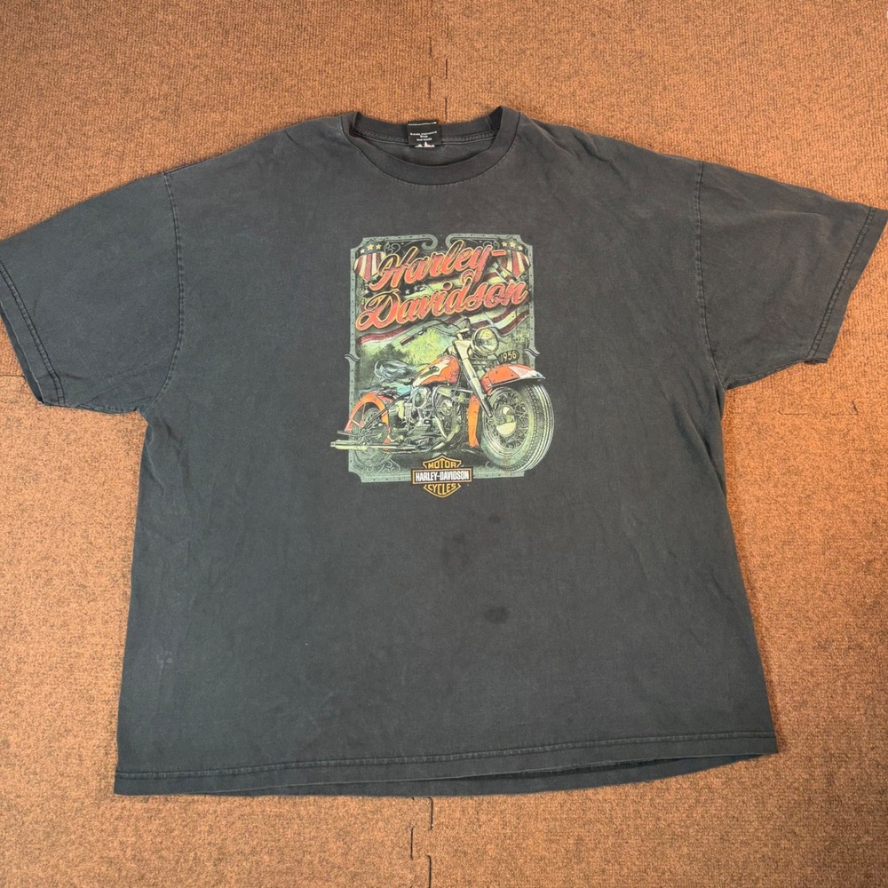 Harley Davidson T Shirt Men 1956 Motorcycle Graphic Faded Black 2XL riding biker